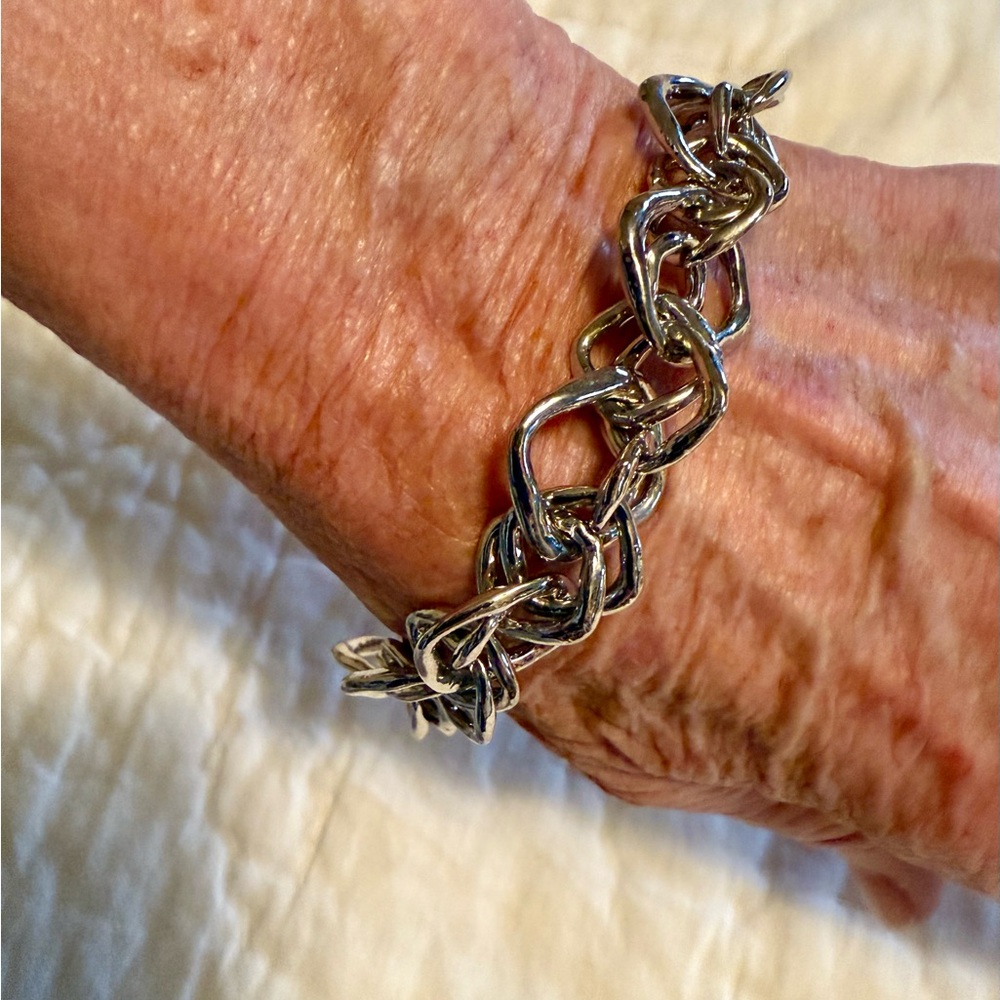 Chunky Silver Tone Interlocking Geometric Chunky … - image 2